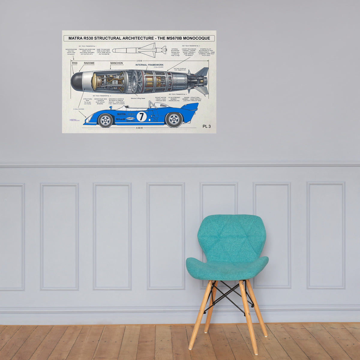 CHEZ NOUS by MIENchic — Matra R530 Missile | The MS670B Monocoque | French Legends of Le Mans | 24" x 36" Poster
