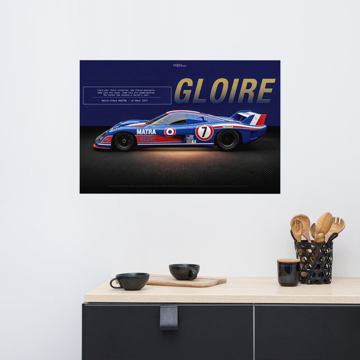 CHEZ NOUS by MIENchic — Matra-Simca MS670B 1972–1974 Le Mans | French LEGENDS of Le Mans Series - GLOIRE | 24" x 36" Poster