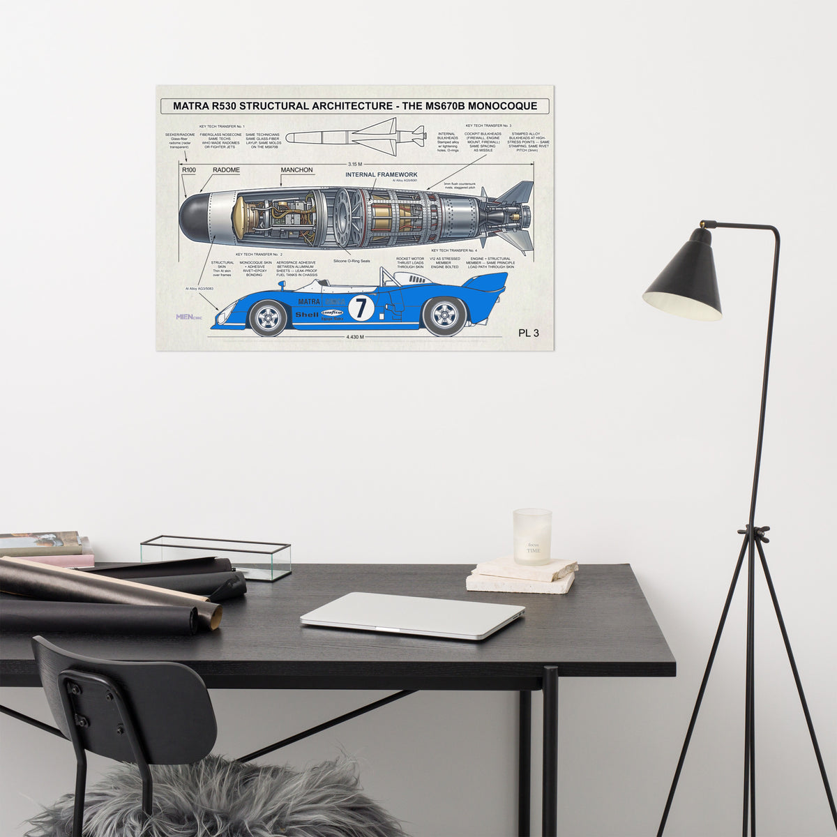 CHEZ NOUS by MIENchic — Matra R530 Missile | The MS670B Monocoque | French Legends of Le Mans | 24" x 36" Poster