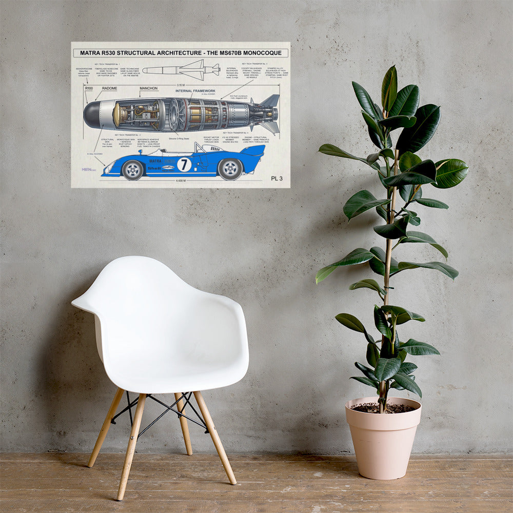 CHEZ NOUS by MIENchic — Matra R530 Missile | The MS670B Monocoque | French Legends of Le Mans | 24" x 36" Poster