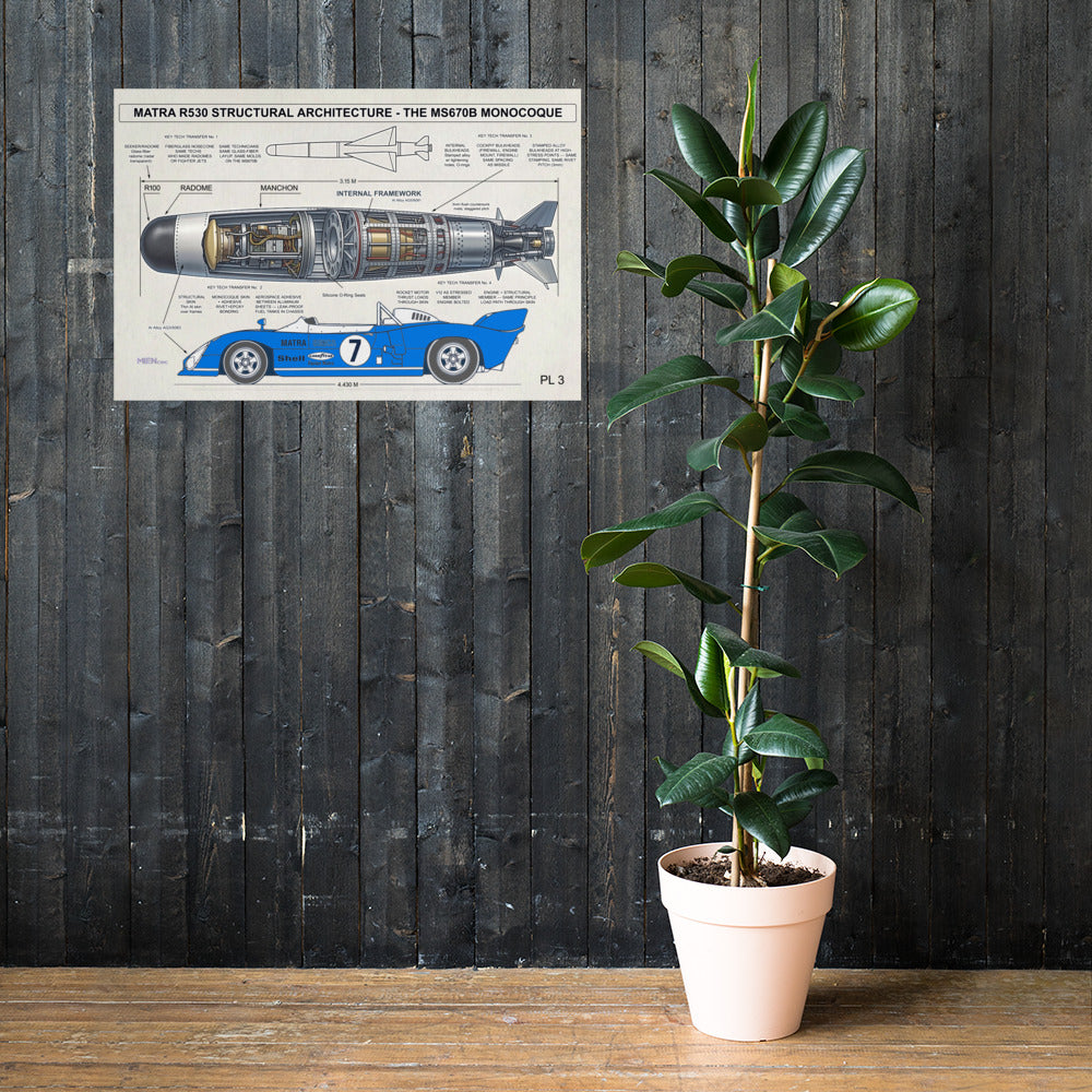 CHEZ NOUS by MIENchic — Matra R530 Missile | The MS670B Monocoque | French Legends of Le Mans | 24" x 36" Poster