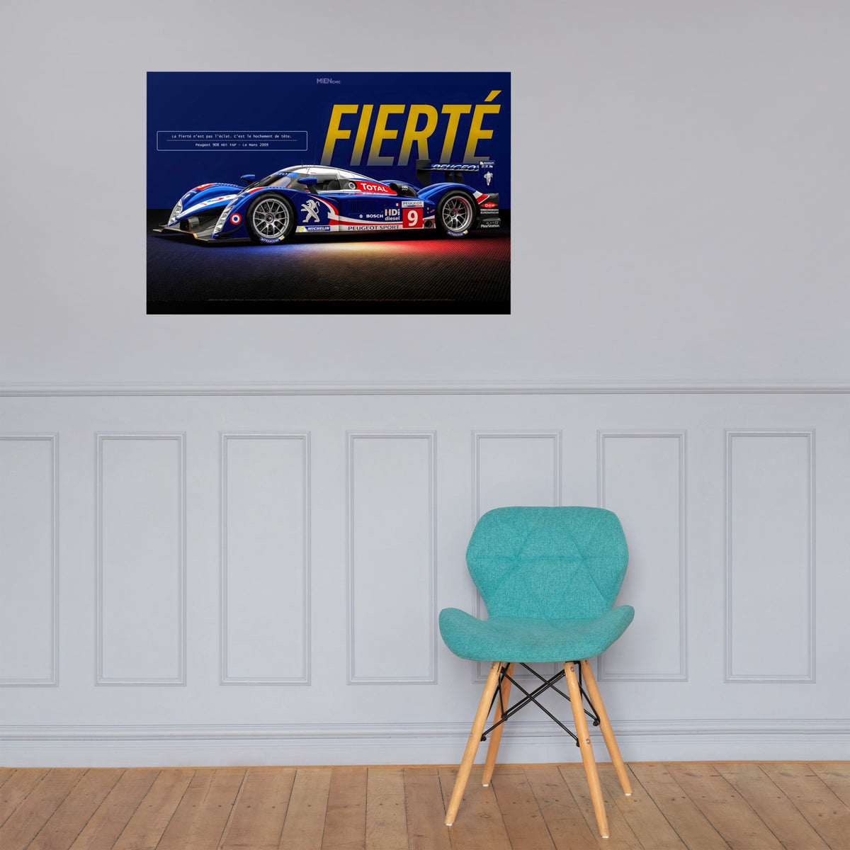 CHEZ NOUS by MIENchic — Peugeot 908 HDi FAP 2009 Le Mans | French LEGENDS of Le Mans Series - FIERTÉ | 24" x 36" Poster